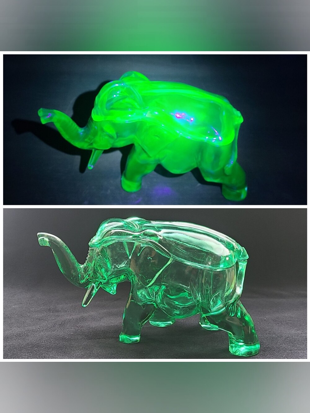 Uranium Glass Elephant Lidded Dish Vintage
